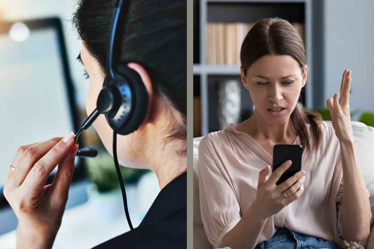 donna che parla con call center e donna con cuffie