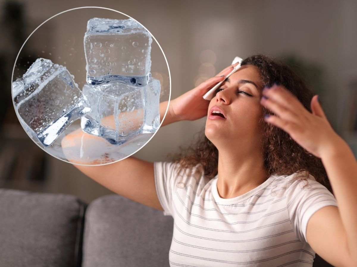 Donna che si asciuga sudore e ghiaccio