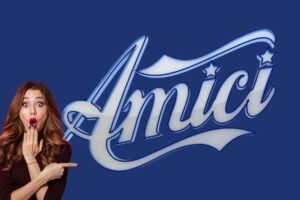 Logo amici e donna stupita